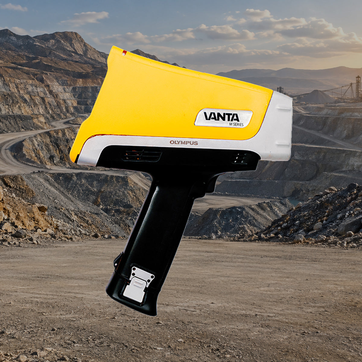 Olympus Vanta M Series Handheld XRF Analyzer for mining and geochem shown on-site. In Stock