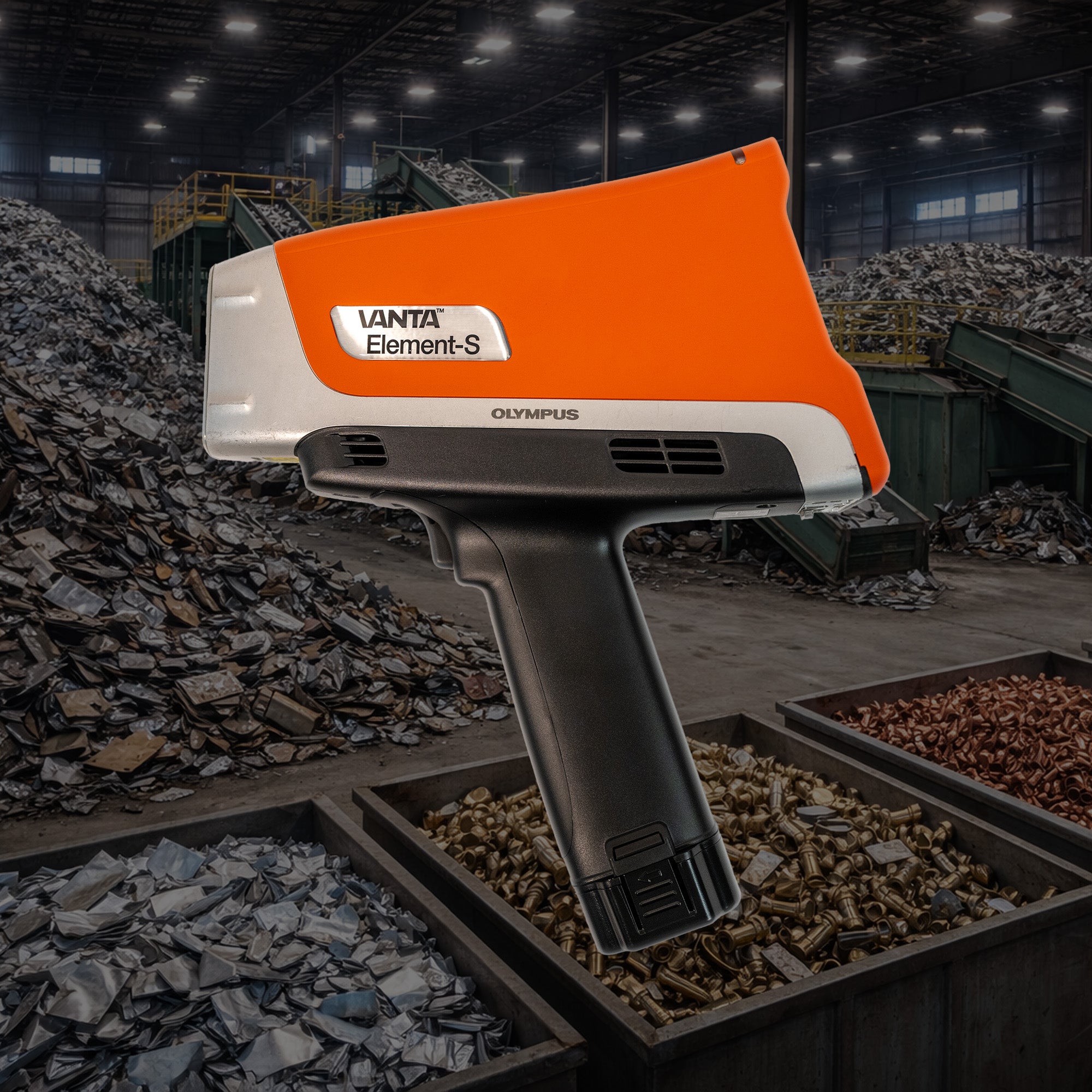 Used Olympus Vanta Element-S for purchase or rental left facing on metal sorting background