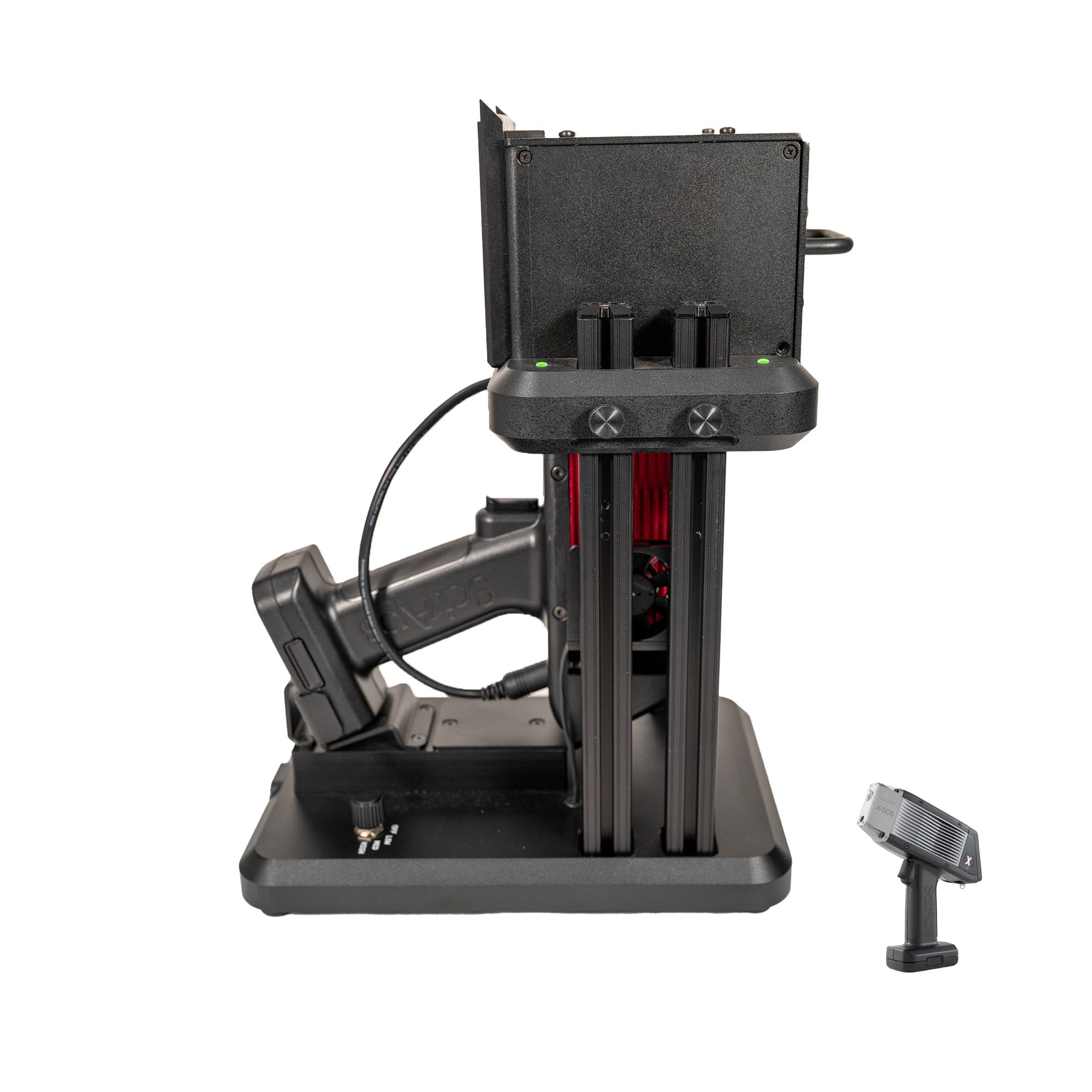 The SciAps X505 Handheld XRF Benchtop Test Stand showing the X555 docked for reference