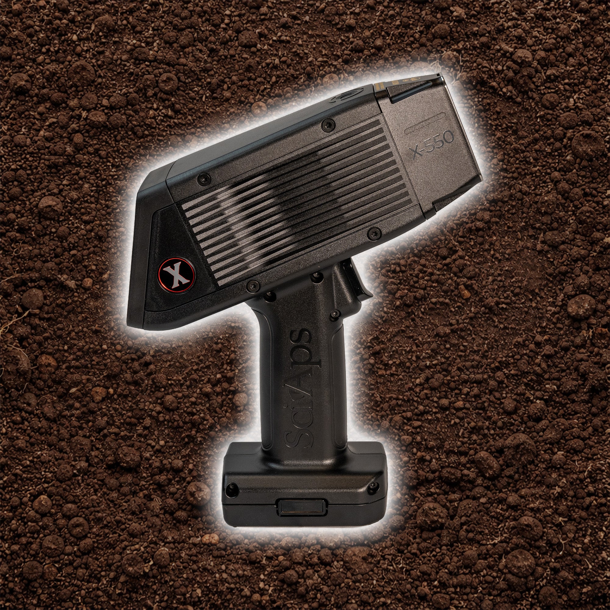 SciAps X-550 handheld xrf analyzer configured for Soils Testing