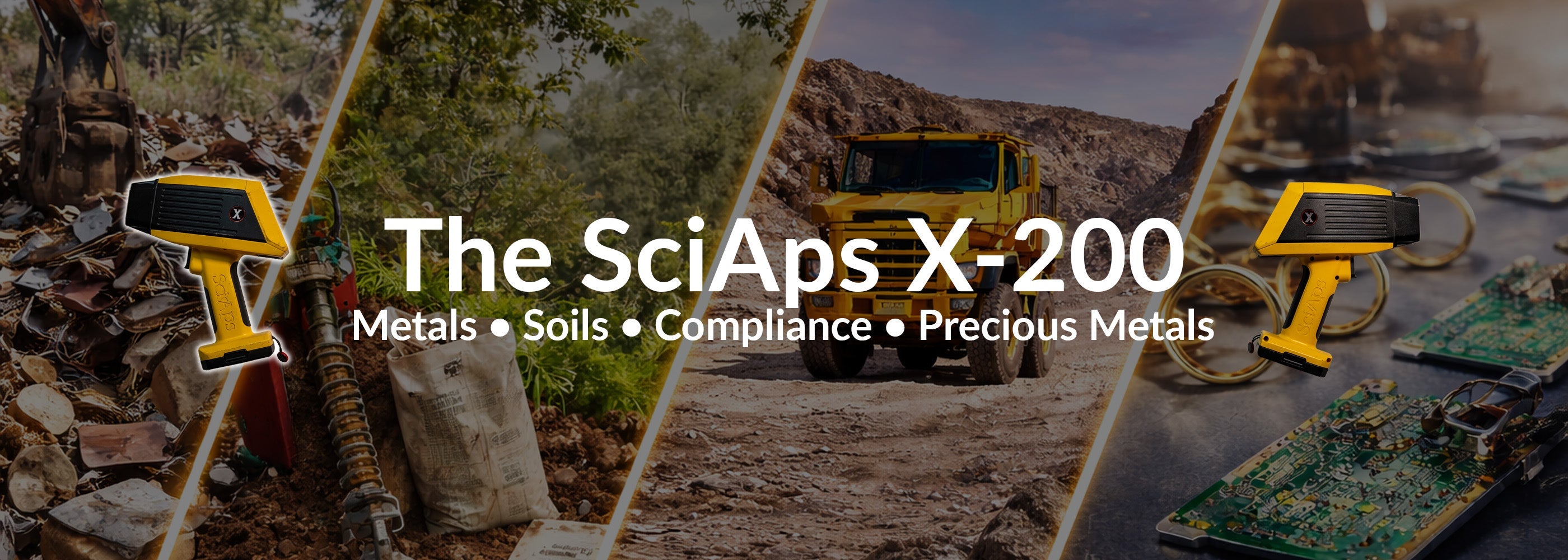Banner image for the SciAps X200 collection page for xrf metals, soils, compliance, and precious metals applications