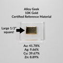 10K Gold Standard Certified Reference Material with chemical composition