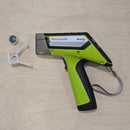 Alloy Geek Handheld XRF Sample Cup Holder showing 32mm Sample Cup Next to Niton XL2 Plus