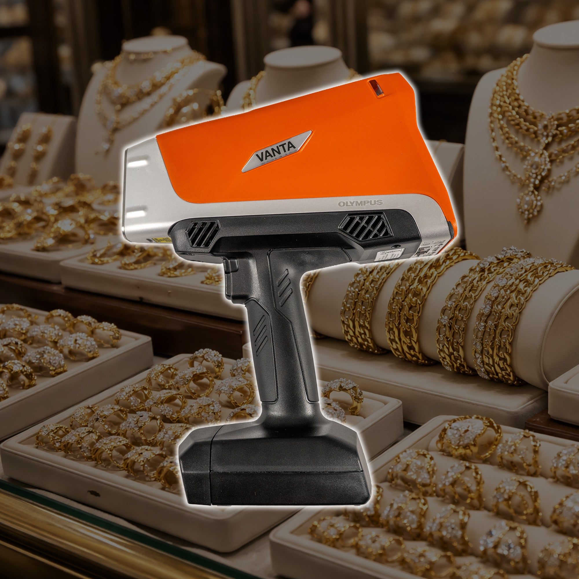 Evident Vanta Handheld XRF gold tester for jewelry and precious metals analysis