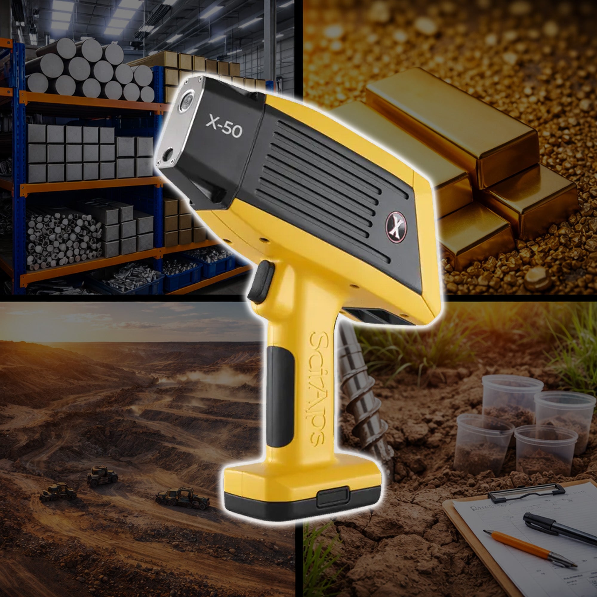 SciAps X-50 Handheld XRF Analyzer Configured for scrap metal, precious metals, mining, soil and environmental testing