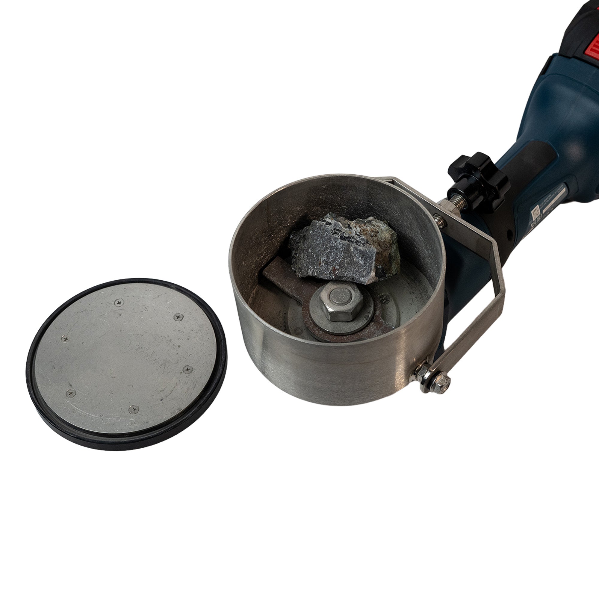 Portable Rock Pulverizer/Crusher Showing Rock in chamber