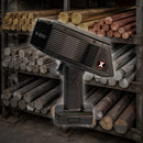 SciAps X550 showing metal bar stock sorted on a shelf in the background