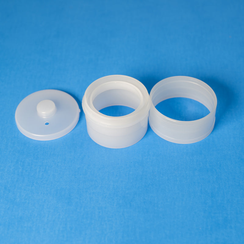 Thermo Scientific ARL QUANT'X Sample Cups for XRF Analysis showing 3 parts of cup