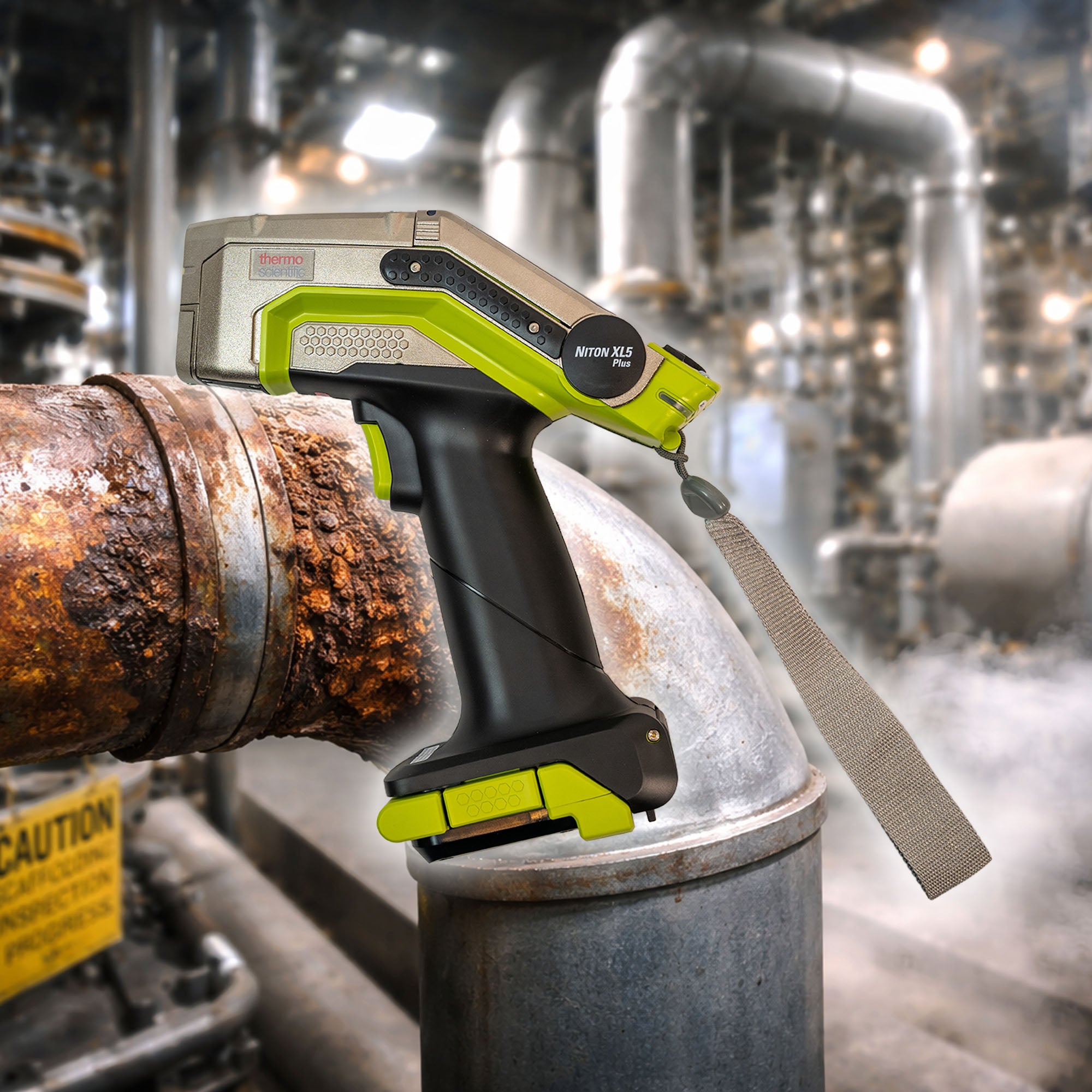 New Niton XL5 Plus showing corroded pipe by Flow Accelerated Corrosion (FAC) behind it