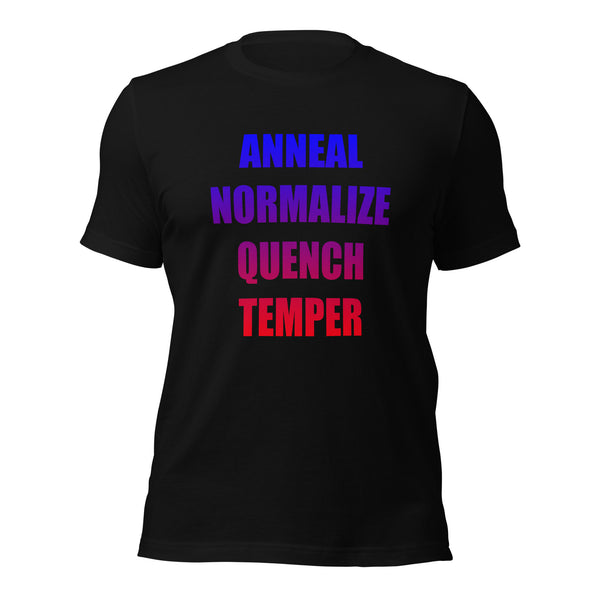 Anneal Normalize Quench Temper T-shirt for metallurgists metallurgy enthusiasts and engineers