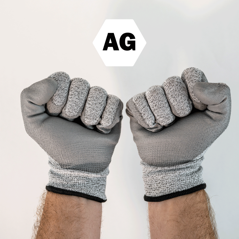 Alloy Geek Cut Resistant Gloves ANSI Level 5 Fist Clenched to show flexibility