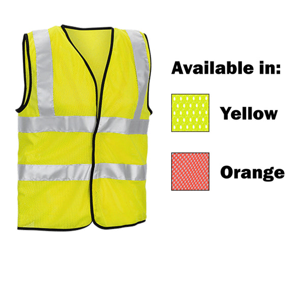 Mesh Hi Vis Yellow or Orange Vest ANSI/ISEA 107 rated vest is fluorescent yellow or orange and has broad 2" reflective stripes to meet high-visibility requirements